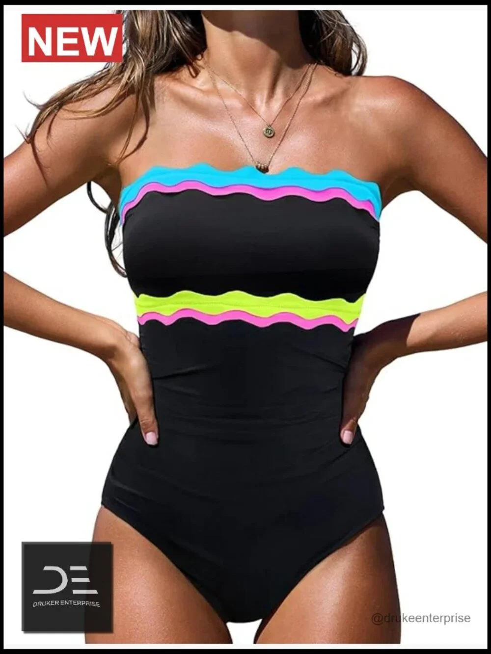 Tummy Control Strapless Bandeau One Piece Swimsuit Neon